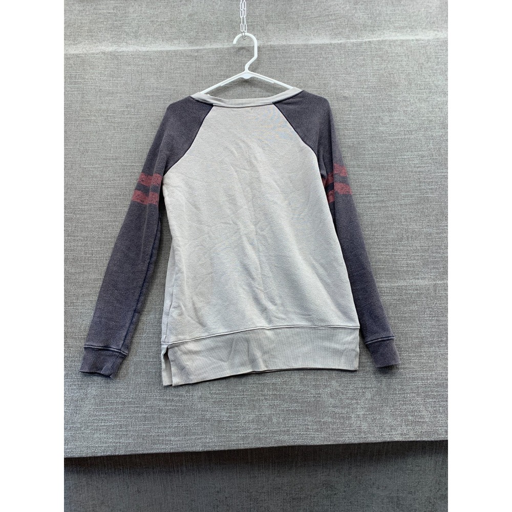 Maurices Sweatshirt Womens Small Gray Varsity Stripe Fleece Lined Raglan Sleeve - Picture 9 of 10